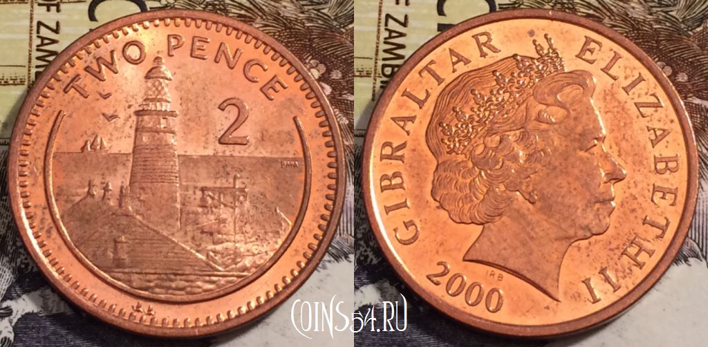 Монета Гибралтар 2 пенса 2000 года, KM# 774, 237-103