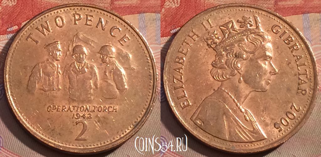 Монета Гибралтар 2 пенса 2005 года, KM# 1065, 164b-066