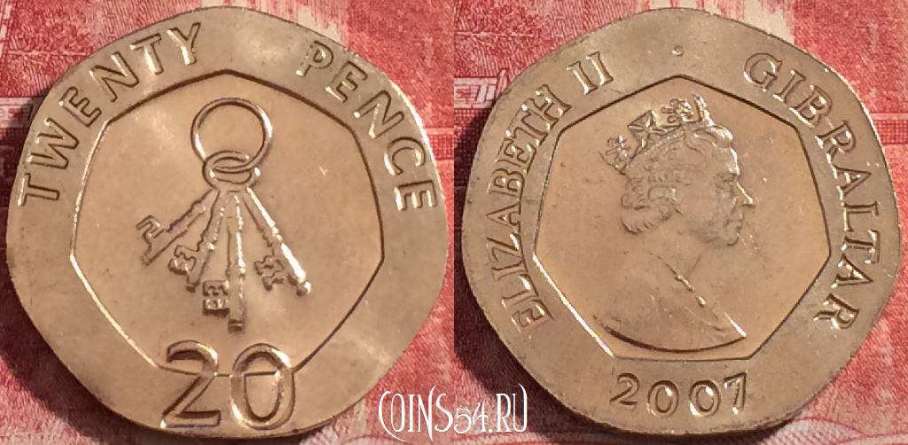 Монета Гибралтар 20 пенсов 2007 года, KM# 1083, 079c-115