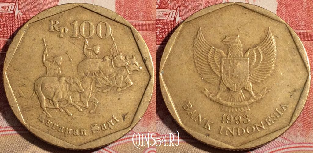 Монета Индонезия 100 рупий 1993 года, KM# 53, 221-139
