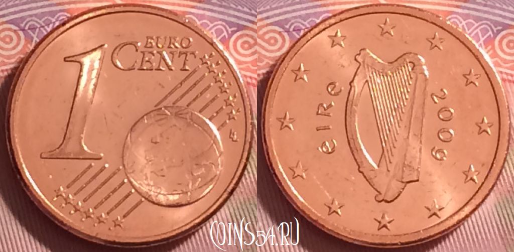 Монета Ирландия 1 евроцент 2009 года, KM# 32, 271j-089