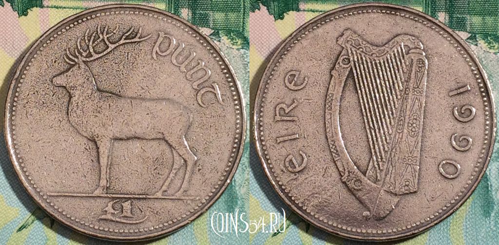 Монета Ирландия 1 фунт 1990 года, KM# 27, a090-095
