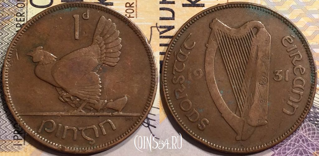 Монета Ирландия 1 пенни 1931 года, KM# 3, a080-079