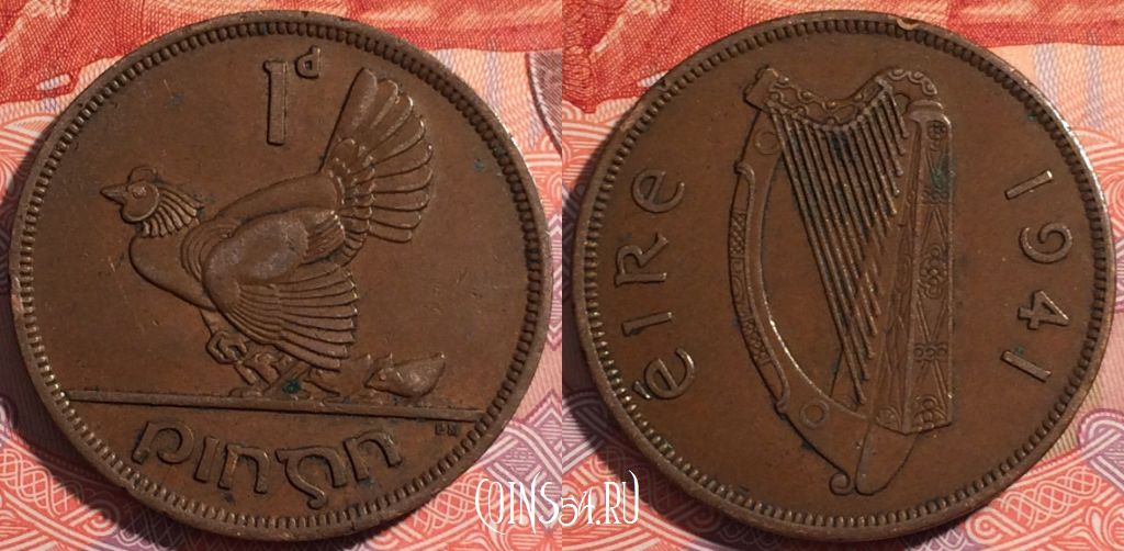 Монета Ирландия 1 пенни 1941 года, KM# 11, 175-076