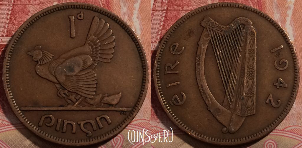 Монета Ирландия 1 пенни 1942 года, KM# 11, 209-007