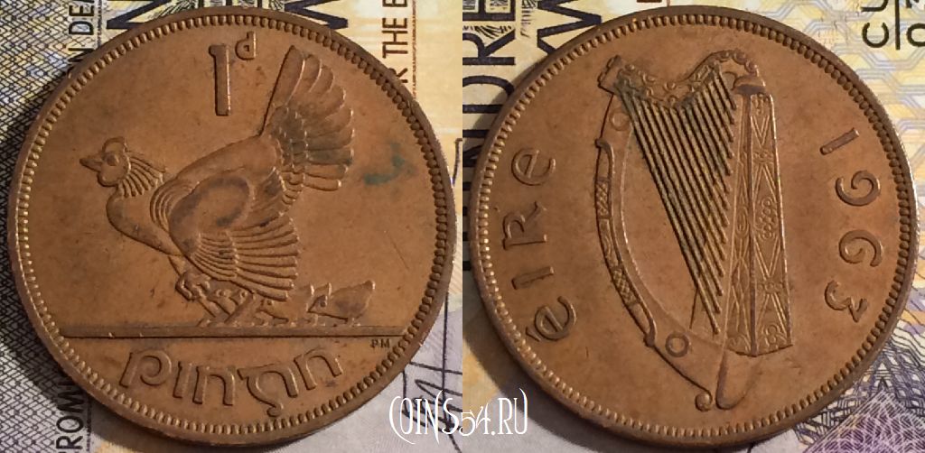 Монета Ирландия 1 пенни 1963 года, KM# 11, 157-019