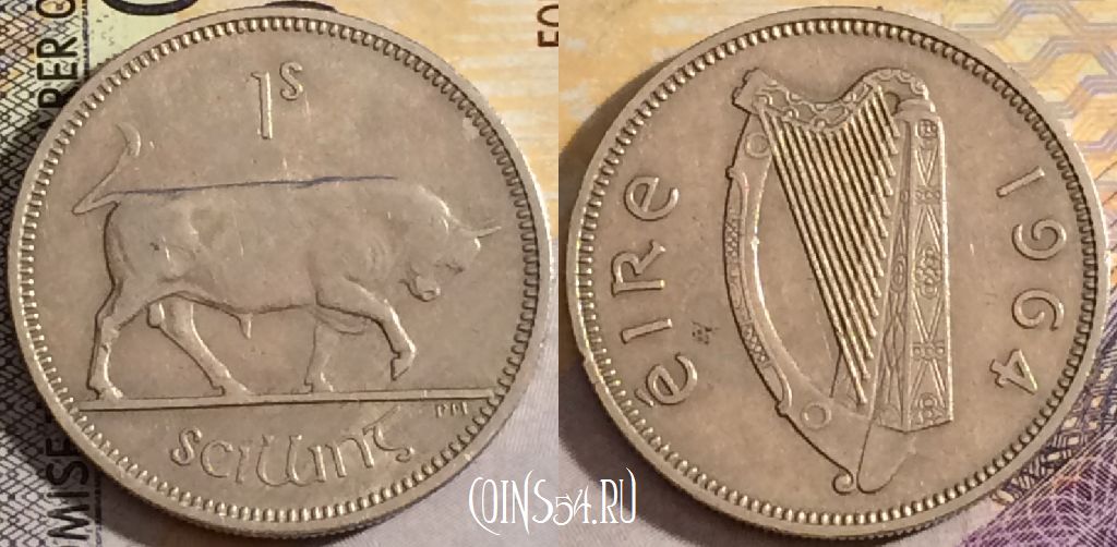Монета Ирландия 1 шиллинг 1964 года, KM# 14a, 157-009