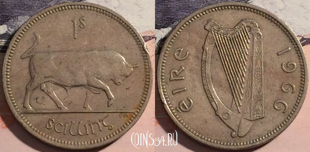 Монета Ирландия 1 шиллинг 1966 года, KM# 14a, a141-013