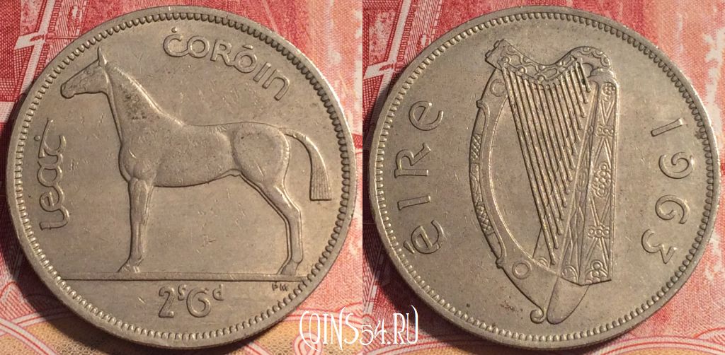 Монета Ирландия 1/2 кроны 1963 года, KM# 16a, 074b-138