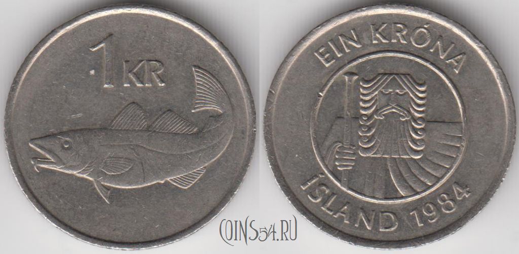Монета Исландия 1 крона 1984 года, KM# 27, 131-118