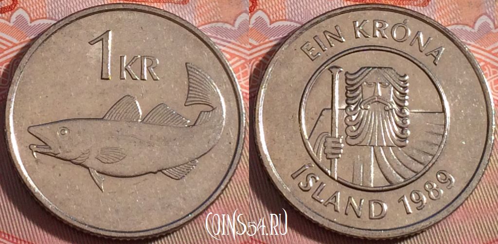 Монета Исландия 1 крона 1989 года, KM# 27a, 112b-035