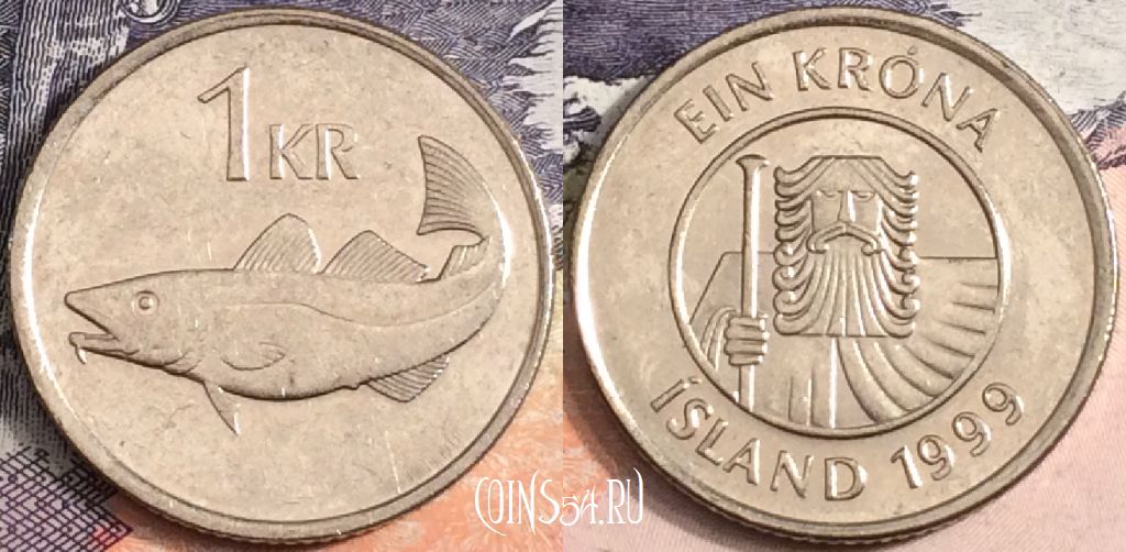 Монета Исландия 1 крона 1999 года, KM# 27a, a085-114