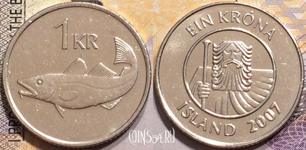 Монета Исландия 1 крона 2007 года, KM# 27a, 150-019