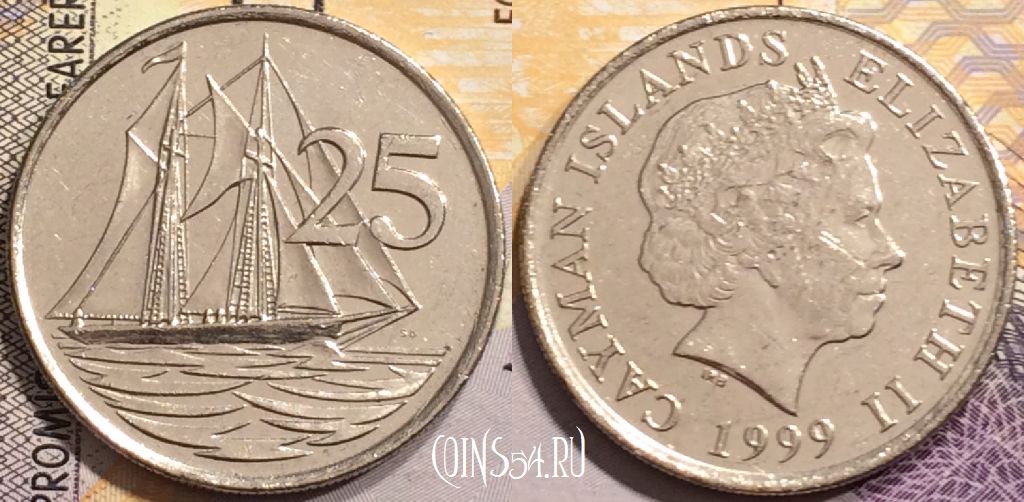 Монета Каймановы острова 25 центов 1999 года, KM# 134, 144-019