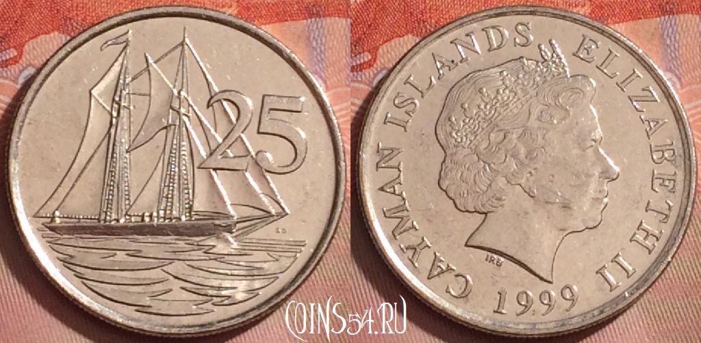 Монета Каймановы острова 25 центов 1999 года, KM# 134, 260k-125