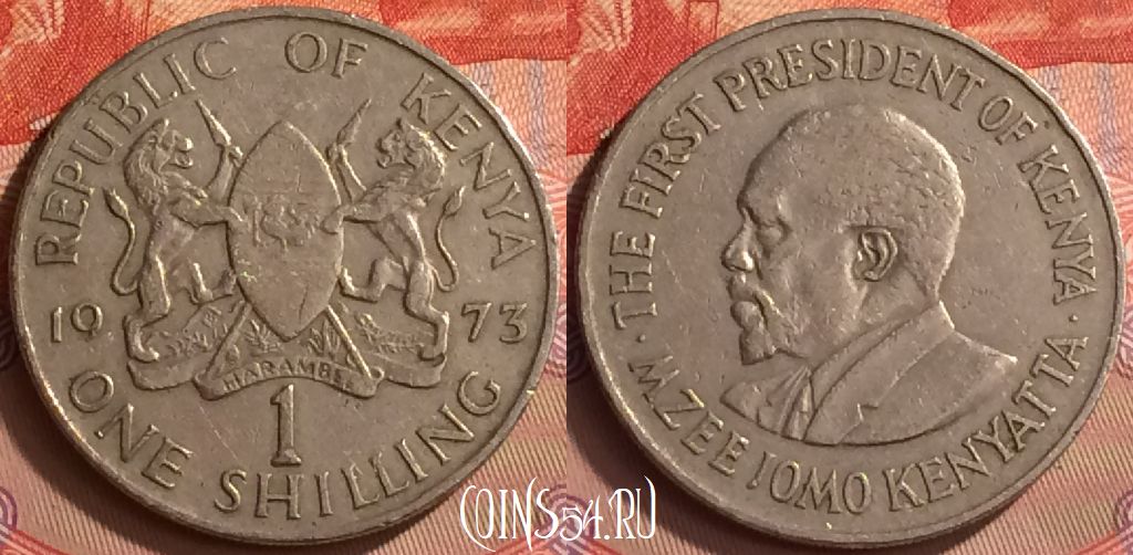 Монета Кения 1 шиллинг 1973 года, KM# 14, 242m-097