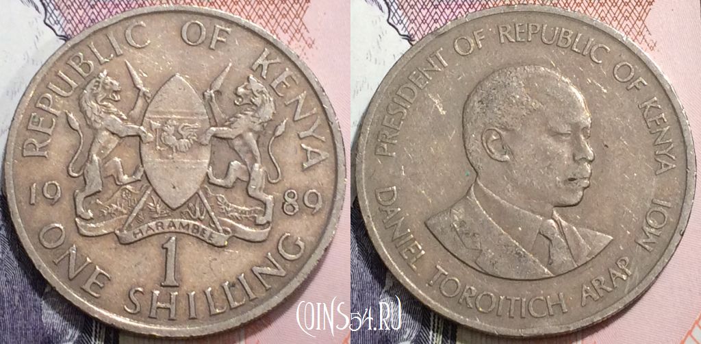 Монета Кения 1 шиллинг 1989 года, KM# 20, 127-062