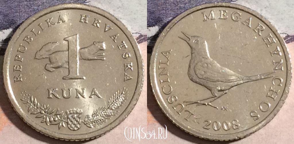 Монета Хорватия 1 куна 2008 года, KM# 20.2, 174-126