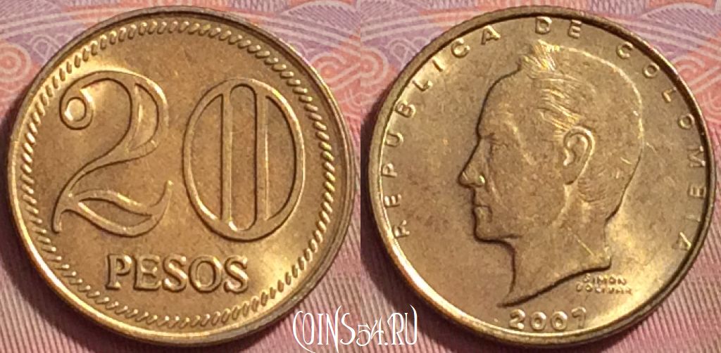 Монета Колумбия 20 песо 2007 года, KM# 294, 140k-005