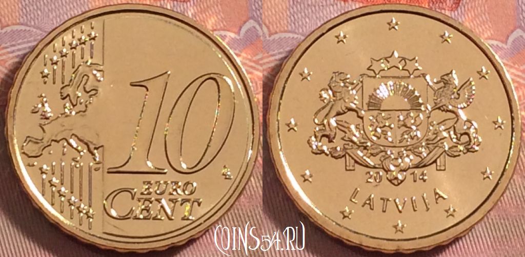 Монета Латвия 10 евроцентов 2014 года, KM# 153, 103k-076