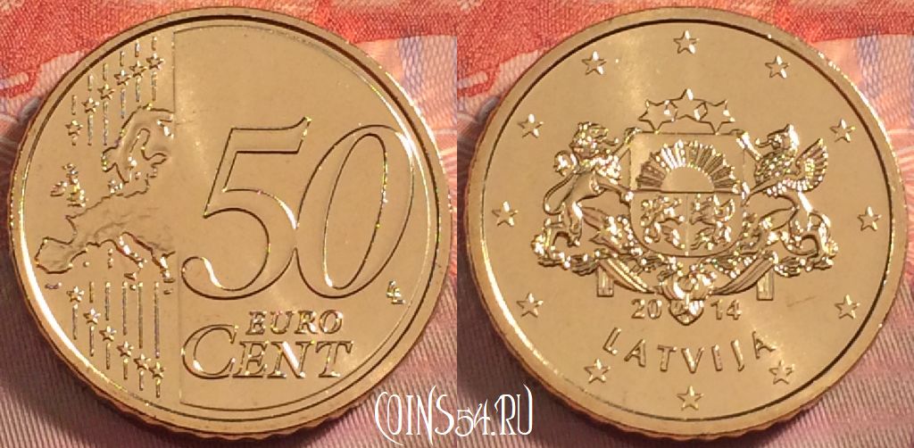 Монета Латвия 50 евроцентов 2014 года, KM# 155, 107k-067
