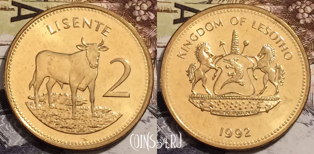 Монета Лесото 2 лисенте 1992 года, KM# 55a, UNC, 240-030