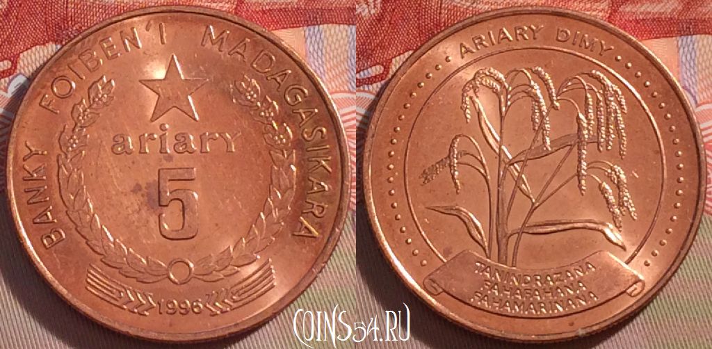 Монета Мадагаскар 5 ариари 1996 года, KM# 23, 095b-070