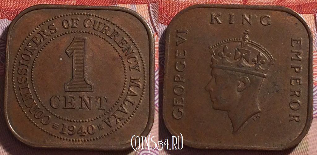 Монета Малайя британская 1 цент 1940 года, KM# 2, 094c-019