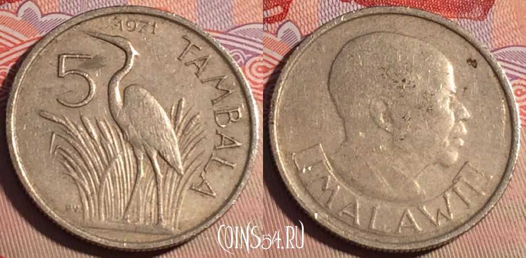 Монета Малави 5 тамбал 1971 года, KM# 9, 206a-063