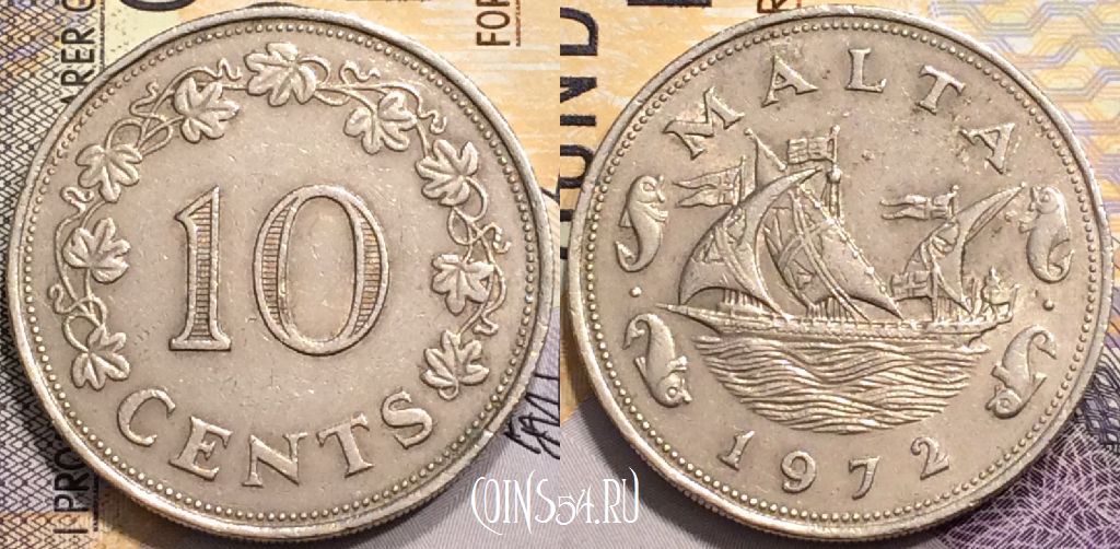 Монета Мальта 10 центов 1972 года, KM# 11, 143-076