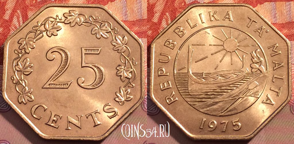 Монета Мальта 25 центов 1975 года, KM# 29a, 248-014