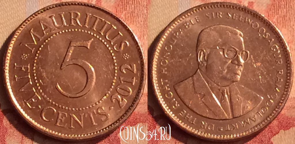 Монета Маврикий 5 центов 2012 года, KM# 52, 047n-174