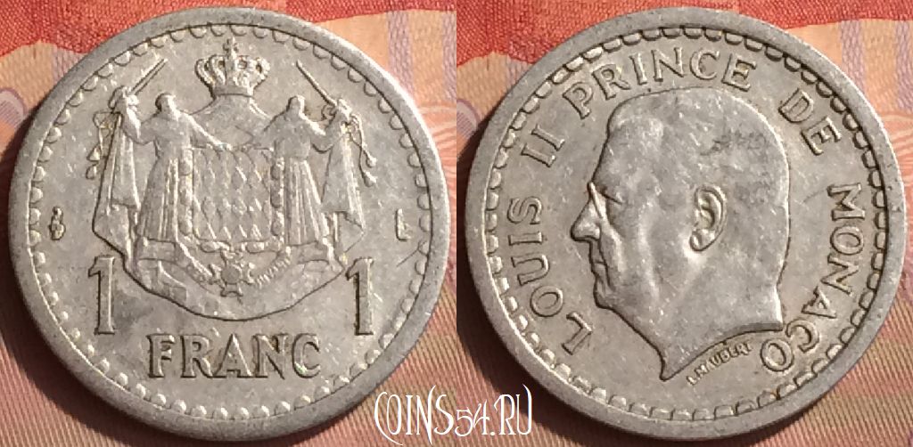 Монета Монако 1 франк 1943 года, KM# 120, 432-102