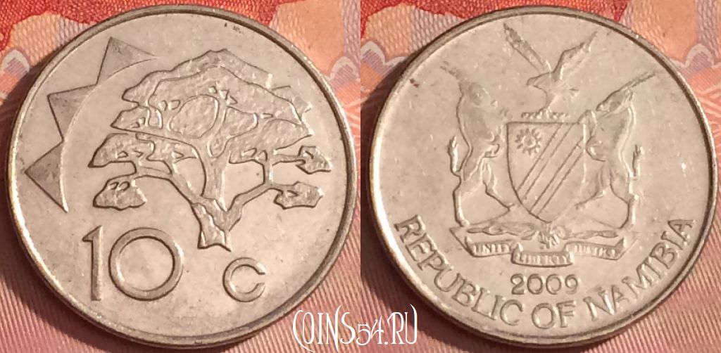 Монета Намибия 10 центов 2009 года, KM# 2, 327l-094