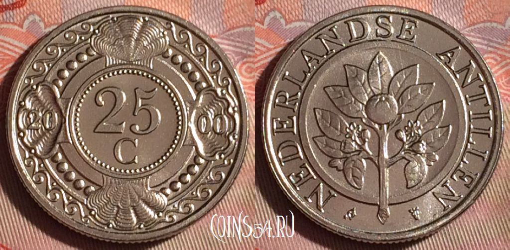 Монета Нидерландские Антильские острова  25 центов 2000 года, KM# 35, 078f-139