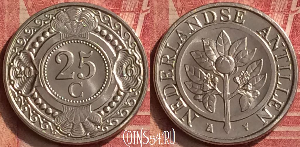 Монета Нидерландские Антильские острова  25 центов 2016 года, KM# 35, 224m-122