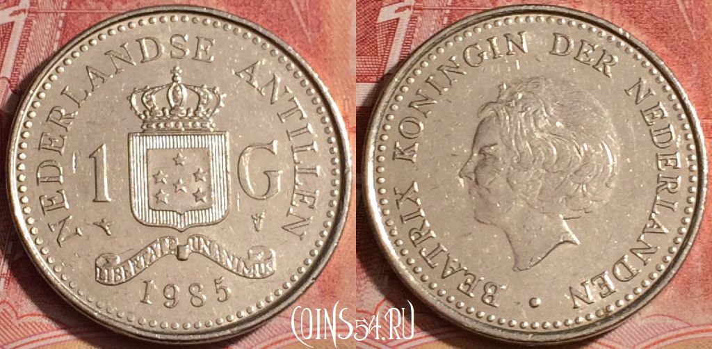 Монета Нидерландские Антильские острова 1 гульден 1985 года, KM# 24, 393-053