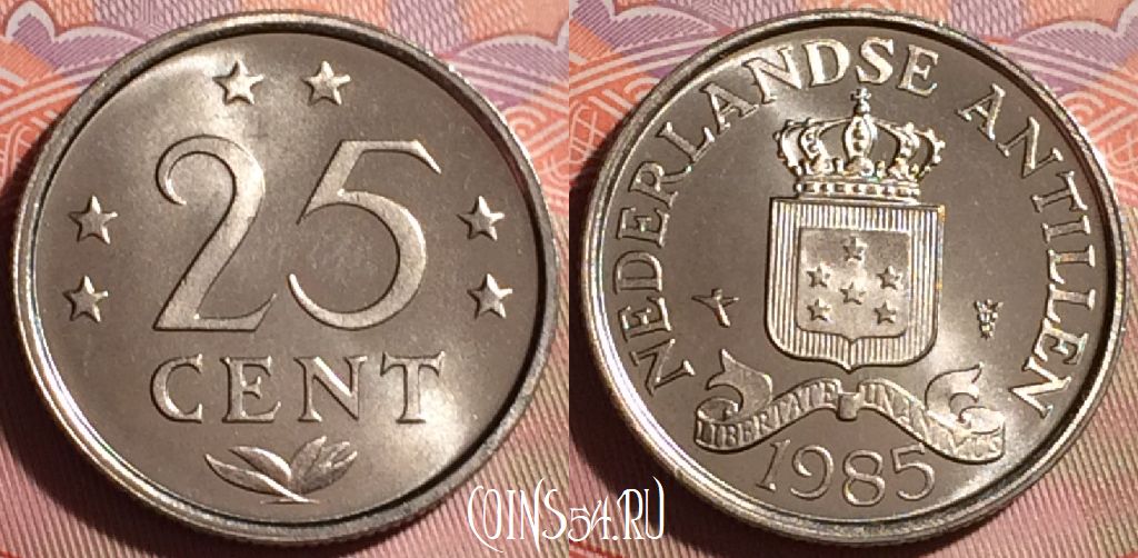 Монета Нидерландские Антильские острова 25 центов 1985 года, KM# 11, 151g-060