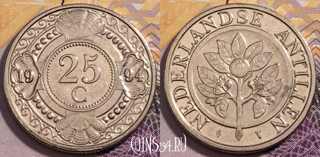 Монета Нидерландские Антильские острова 25 центов 1994 года, KM# 35, 232-117