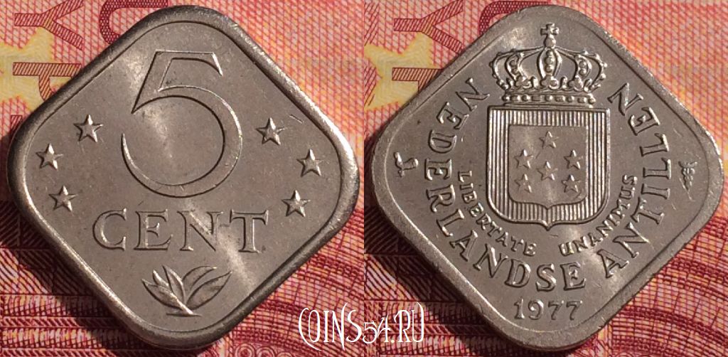 Монета Нидерландские Антильские острова 5 центов 1977 года, KM# 13, 295i-142