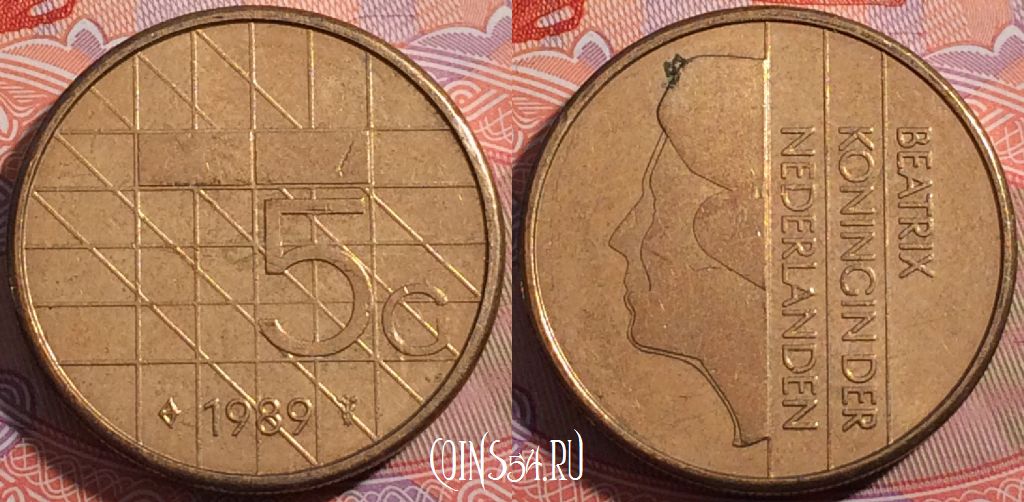 Монета Нидерланды 5 гульденов 1989 года, KM# 210, a062-047