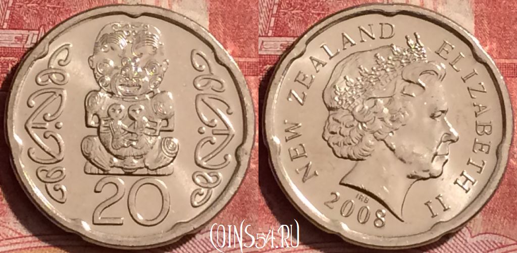 Монета Новая Зеландия 20 центов 2008 года, KM# 118a, 244l-156