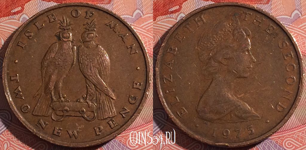 Монета Остров Мэн 2 новых пенса 1975 года, KM# 21, a136-024
