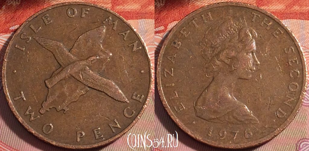 Монета Остров Мэн 2 пенса 1976 года, KM# 34, 114b-089
