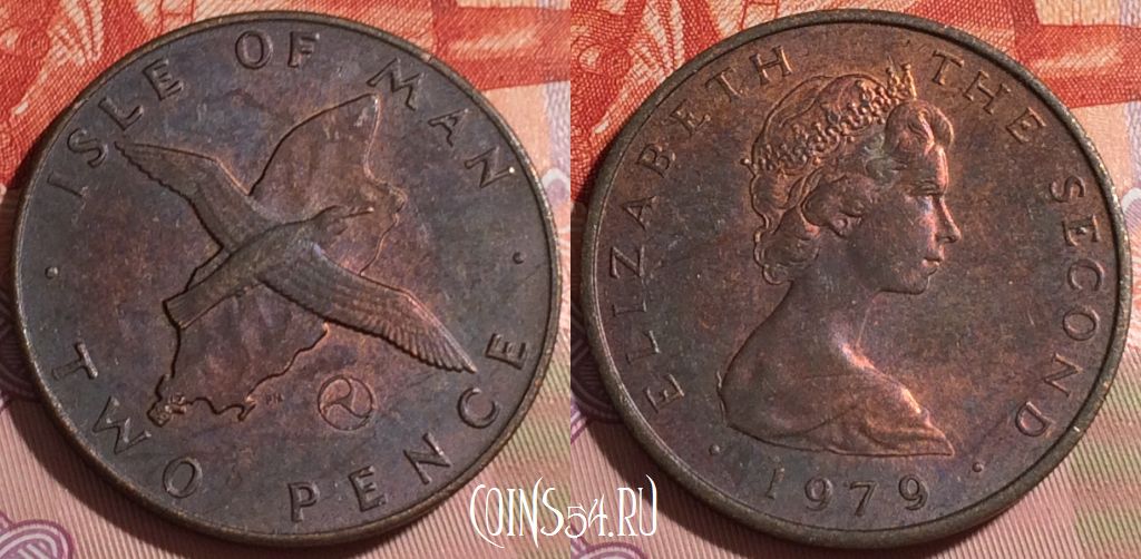Монета Остров Мэн 2 пенса 1979 года, KM# 34, 166b-135