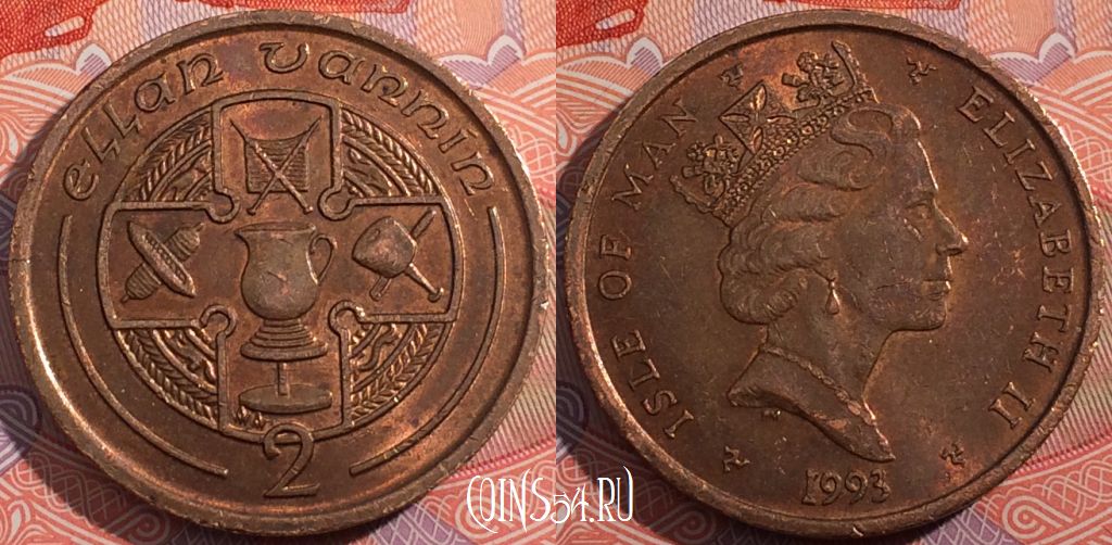 Монета Остров Мэн 2 пенса 1993 года, KM# 208, a158-075