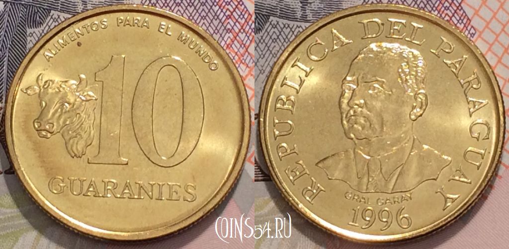 Монета Парагвай 10 гуарани 1996 года, KM 178a, UNC, 119-015