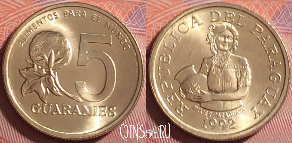 Монета Парагвай 5 гуарани 1992 года, KM# 166a, 291j-116