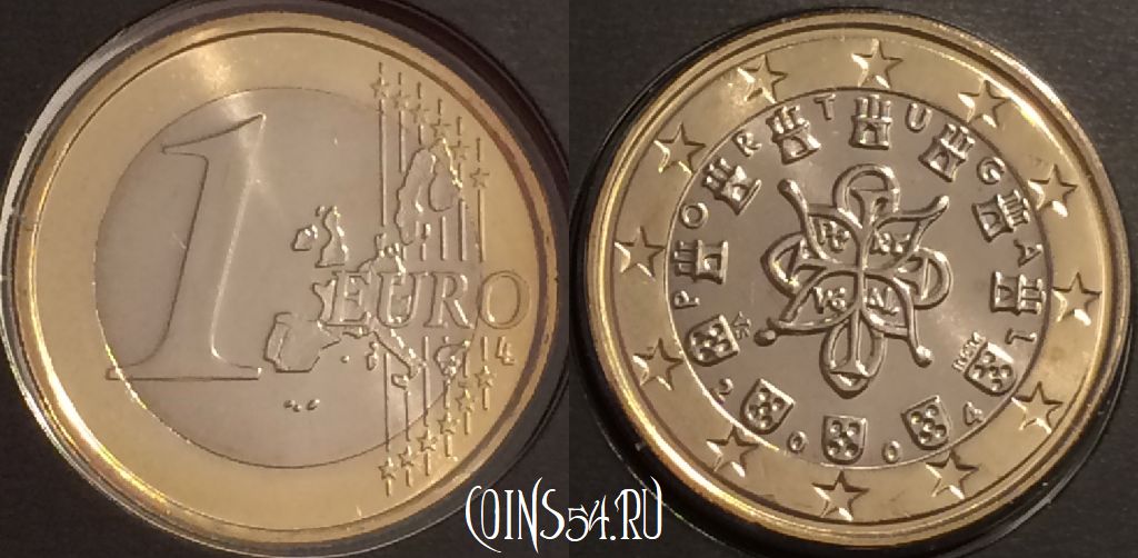Монета Португалия 1 евро 2004 года, KM# 746, 401l-219