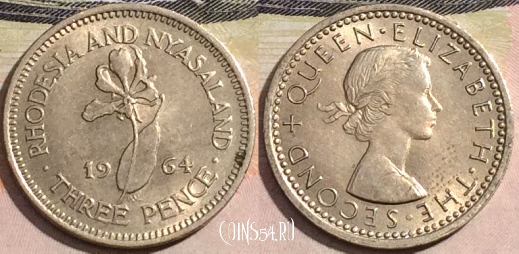 Монета Родезия и Ньясаленд 3 пенса 1964 года, KM# 3, 172-031